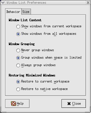 Window List preferences