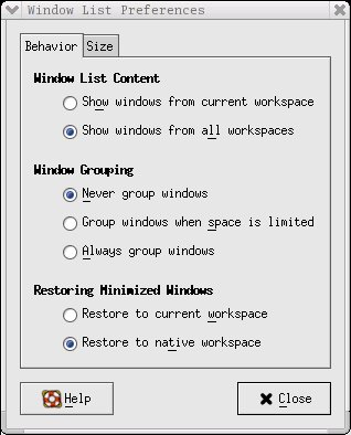 Window List preferences